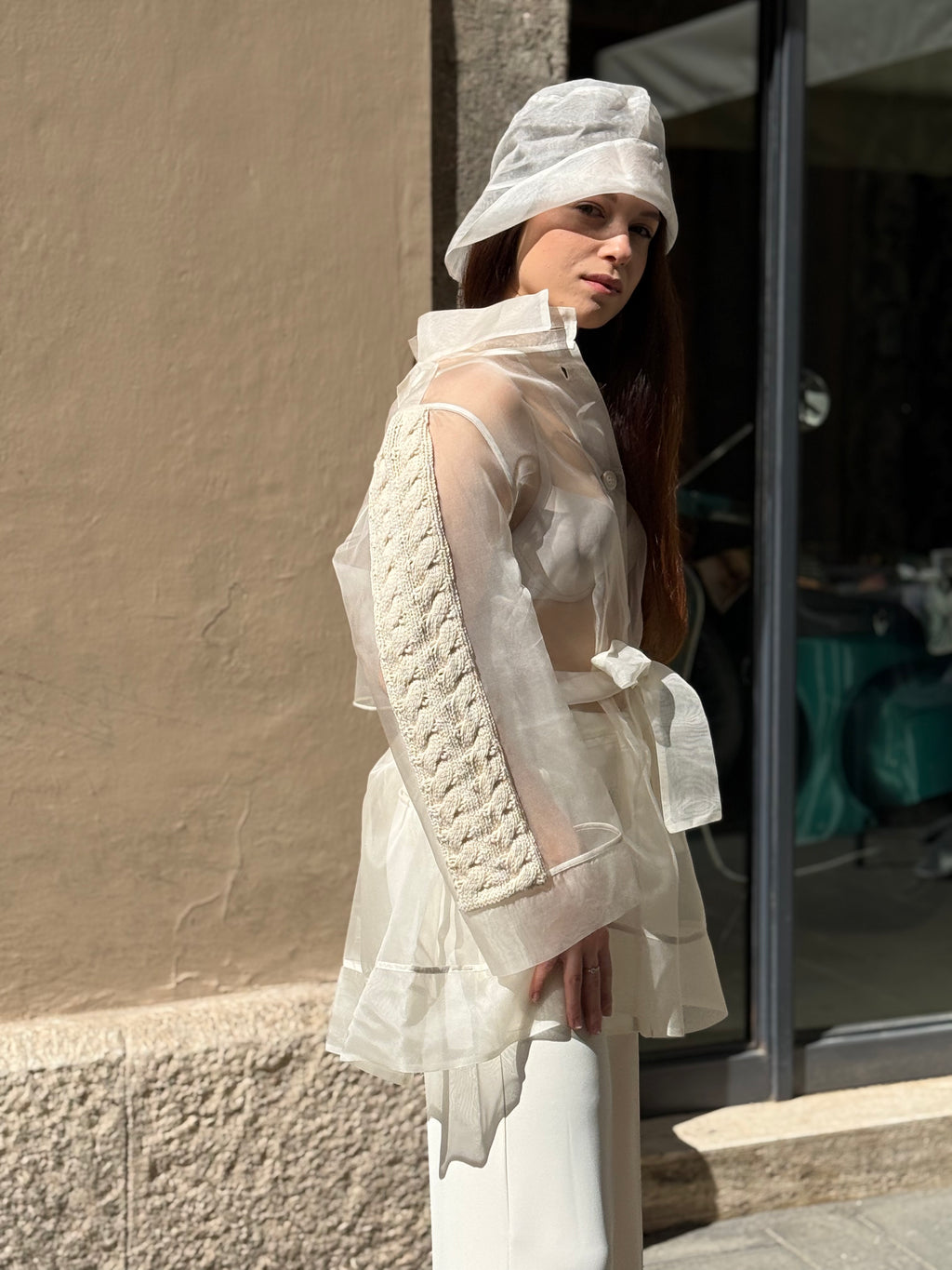 Giacca Sahariana con ricamo in maglia - Tricot Chic